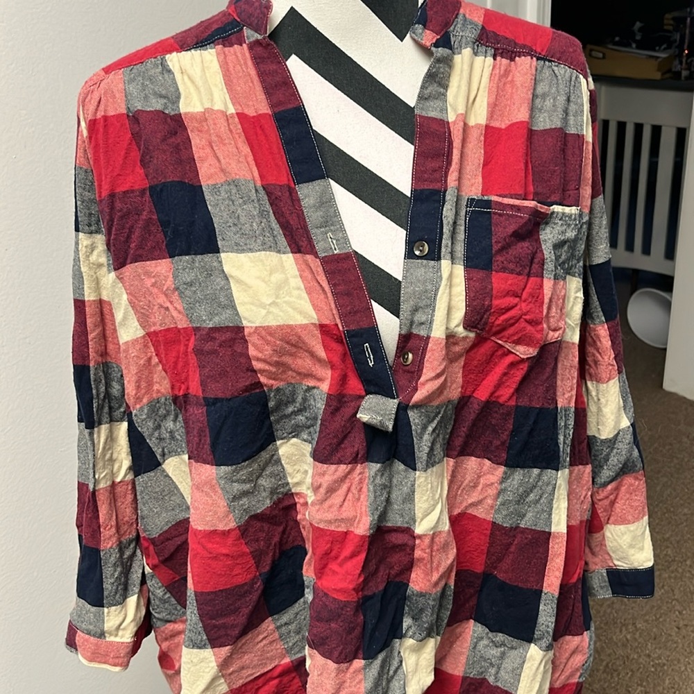 Fun 2 Fun 3XL Plaid Tunic roll up sleeves